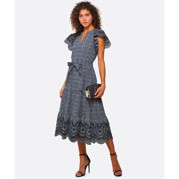 Rails Dresses & Skirts - Rails Tiered Gia Dress Size M Midnight Dahlia Eyelet Midi Dark Cottagecore Boho